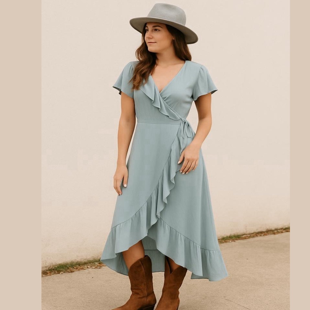 Sage Green Wrap Maxi Dress with Ruffle Hem